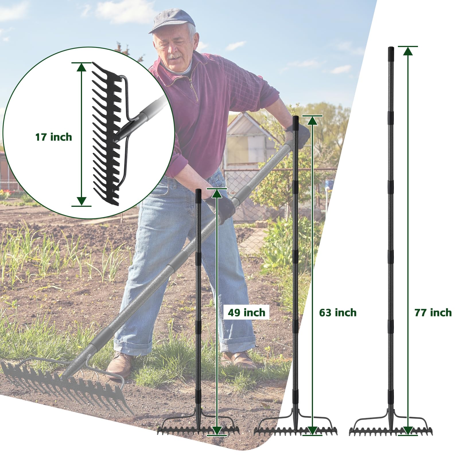 DIIG 17-tine head garden rake enabling efficient soil loosening