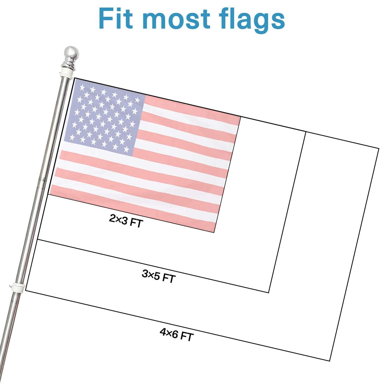 DIIG adjustable flagpole rings used for flexible flag sizing outdoors.