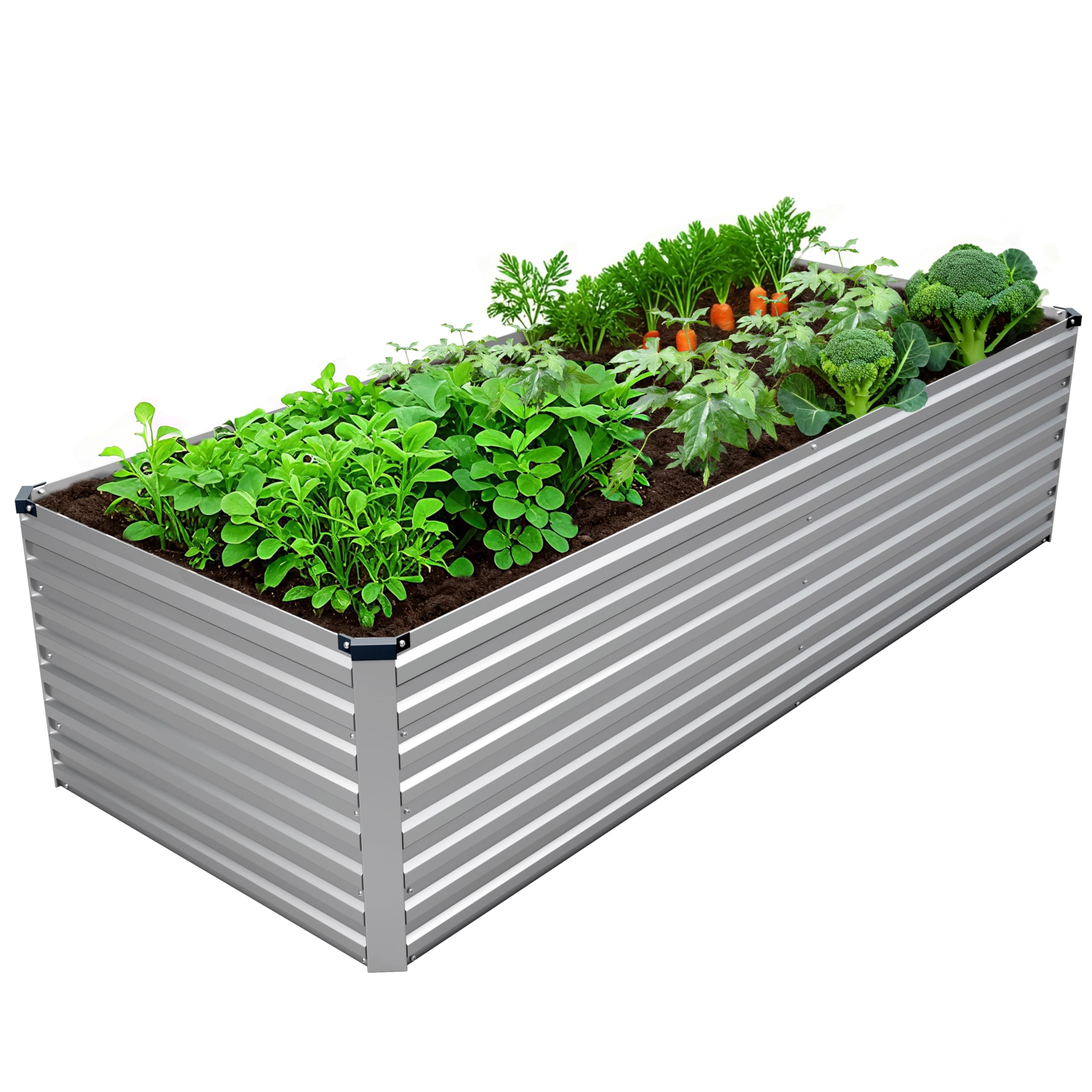 DIIYIV galvanized raised garden bed front view emphasizes durable, corrosion-resistant steel for vegetable planting.