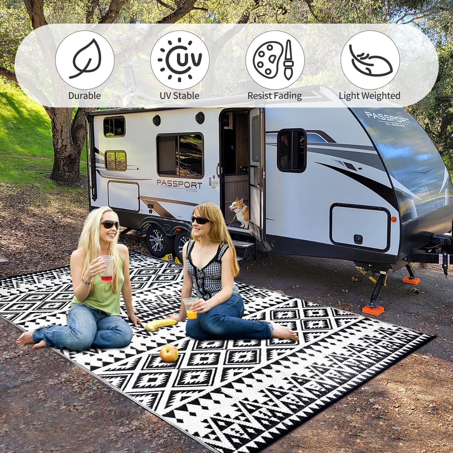 DiiKoo beach picnic scene with waterproof rug on sand
