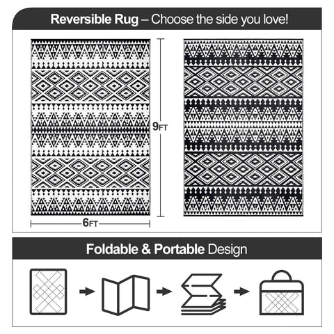 DiiKoo Bohemian reversible rug on an RV deck for versatile space styling