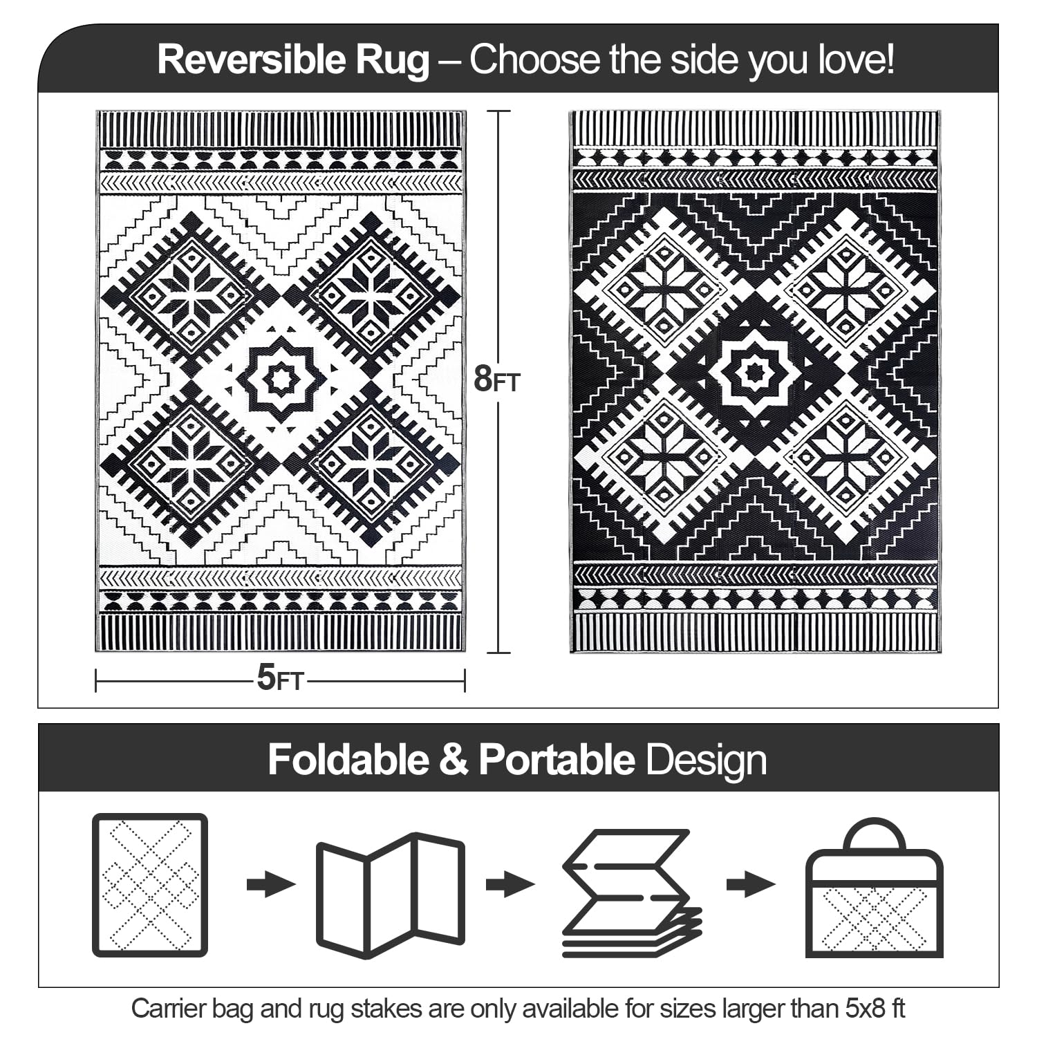 DiiKoo boho geometric rug for outdoor spaces like patios and balconies.