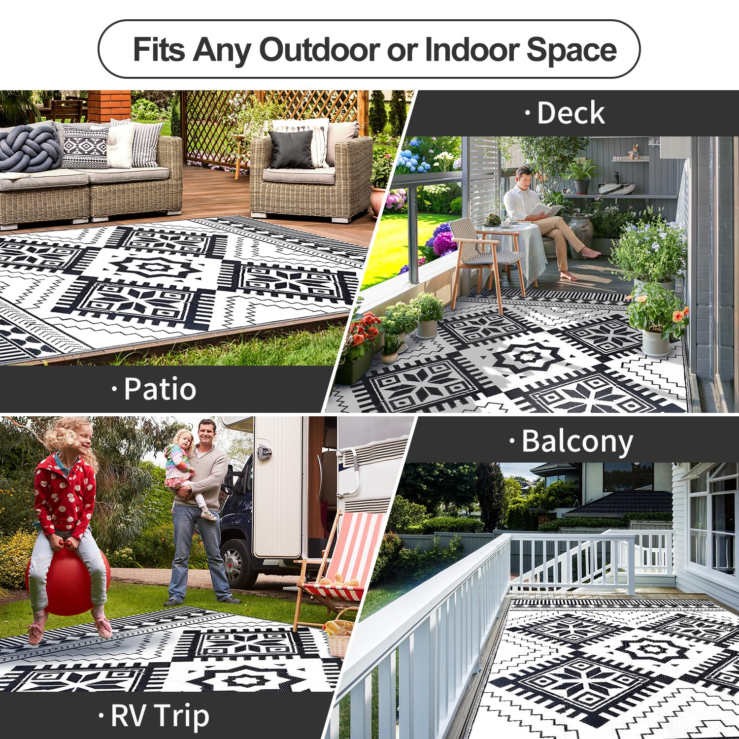 DiiKoo easy-clean outdoor rug with waterproof surface for simple maintenance.