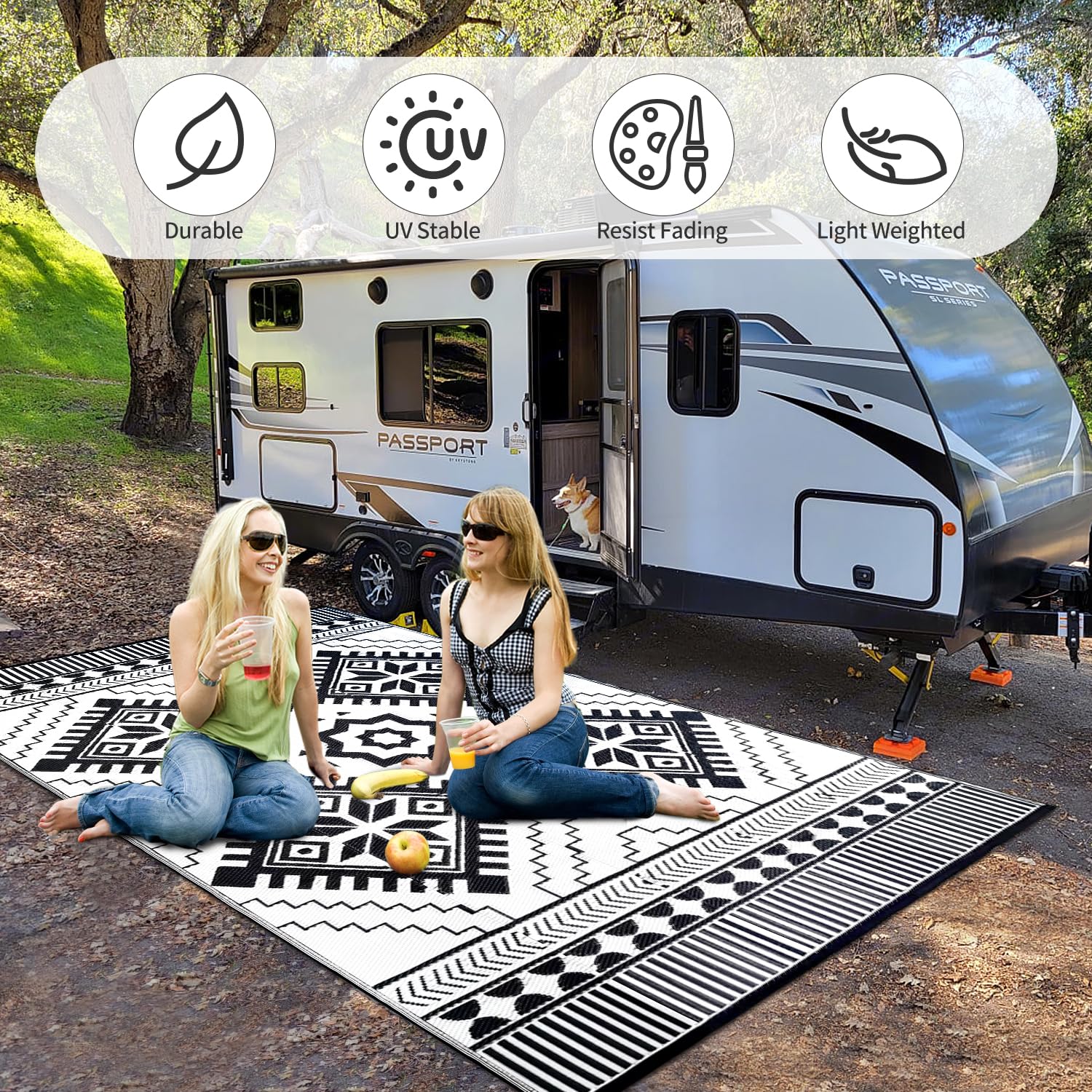 DiiKoo lightweight foldable rug with carry bag for easy travel and storage.