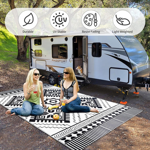 DiiKoo lightweight rug with carry bag for camping, RV trips, and beach days.