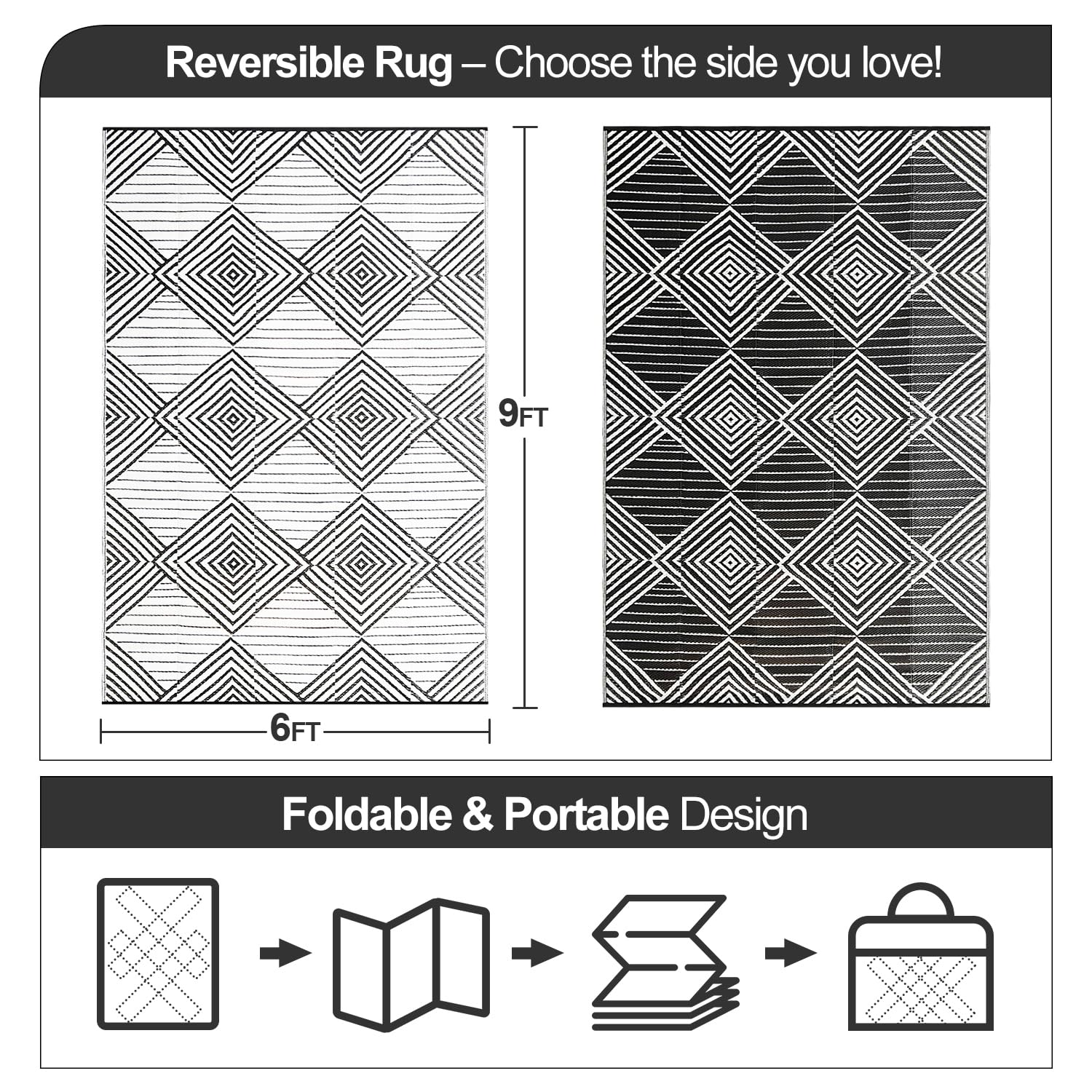 DiiKoo patio RV deck mat displays geometric patterns for versatile settings.