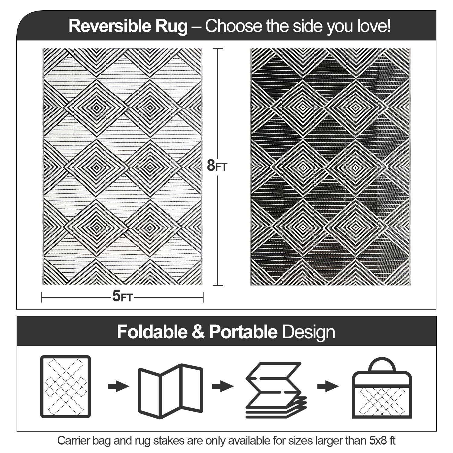 DiiKoo rug folded with carry bag for easy transport on trips and gatherings