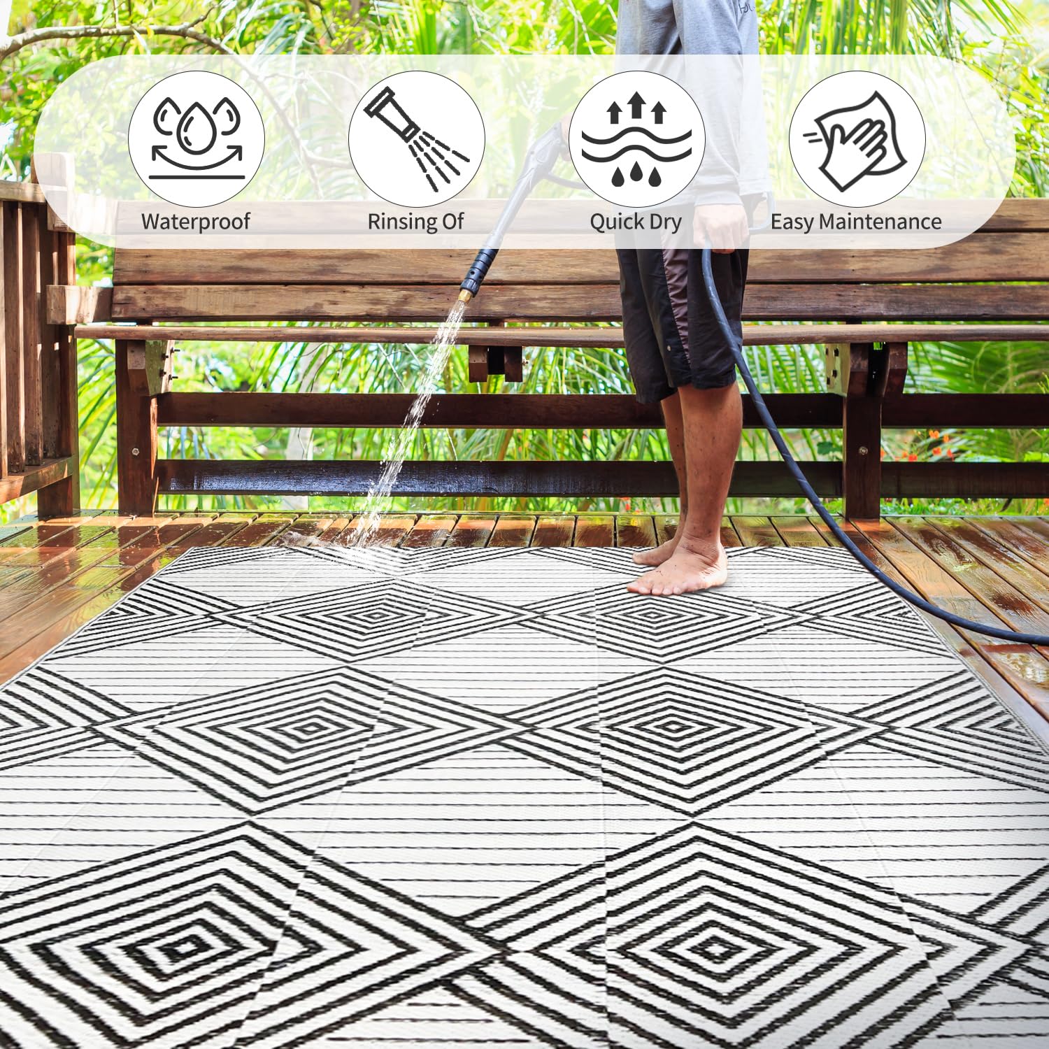 DiiKoo 5x8ft rug pattern one highlights geometric design for modern patios
