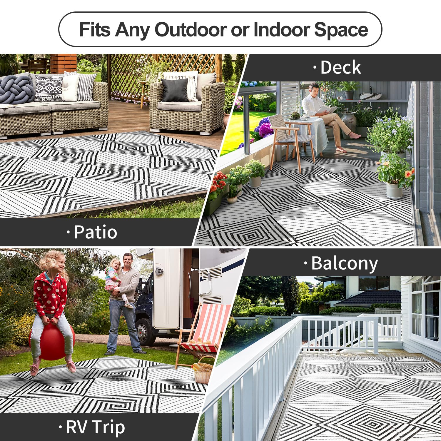 DiiKoo rug pattern two showcases dual colors for balconies and camp setups