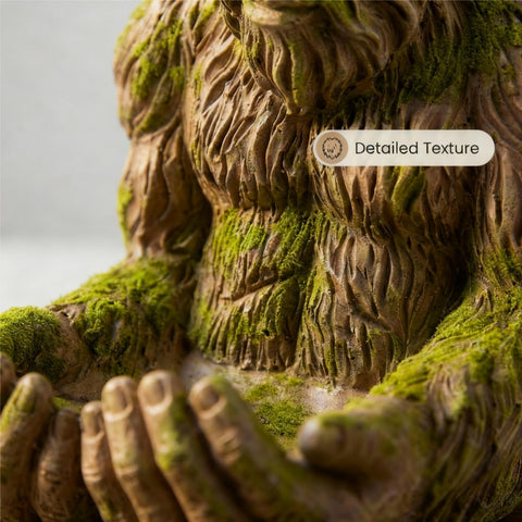 Diinou Tree Face Resin Feeder shows woodgrain texture and mossy finish, weather resistant.