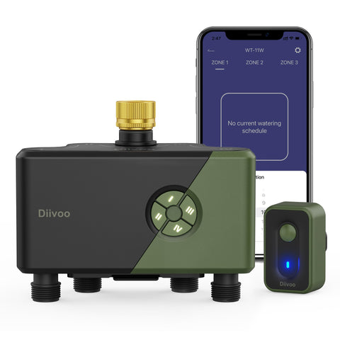 Diivoo 4 Zone Water Timer with brass inlet for durable outdoor use