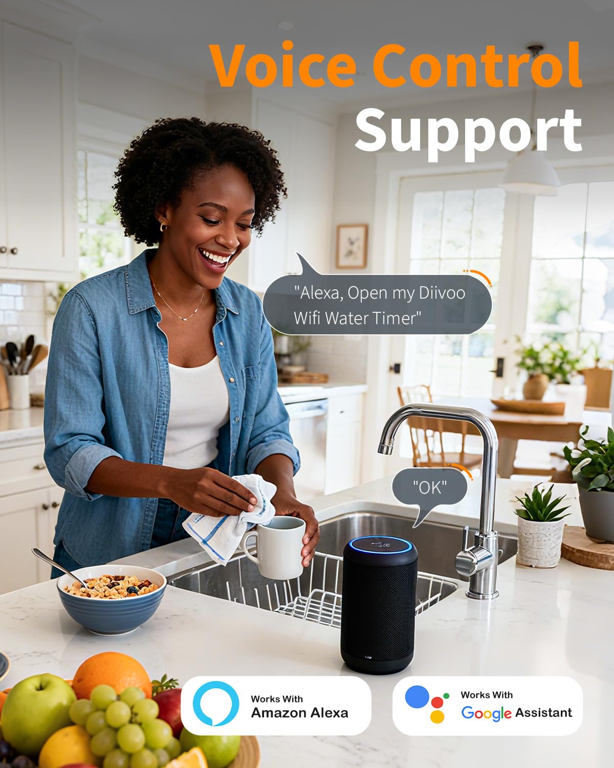 Diivoo Alexa and Google Assistant voice control icons