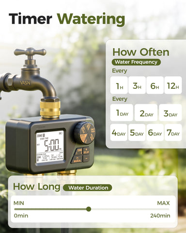 Diivoo brass sprinkler timer zone 1 setup for customized irrigation.