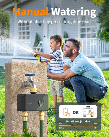 Diivoo Two-zone setup diagram illustrating independent schedules for lawn and beds.