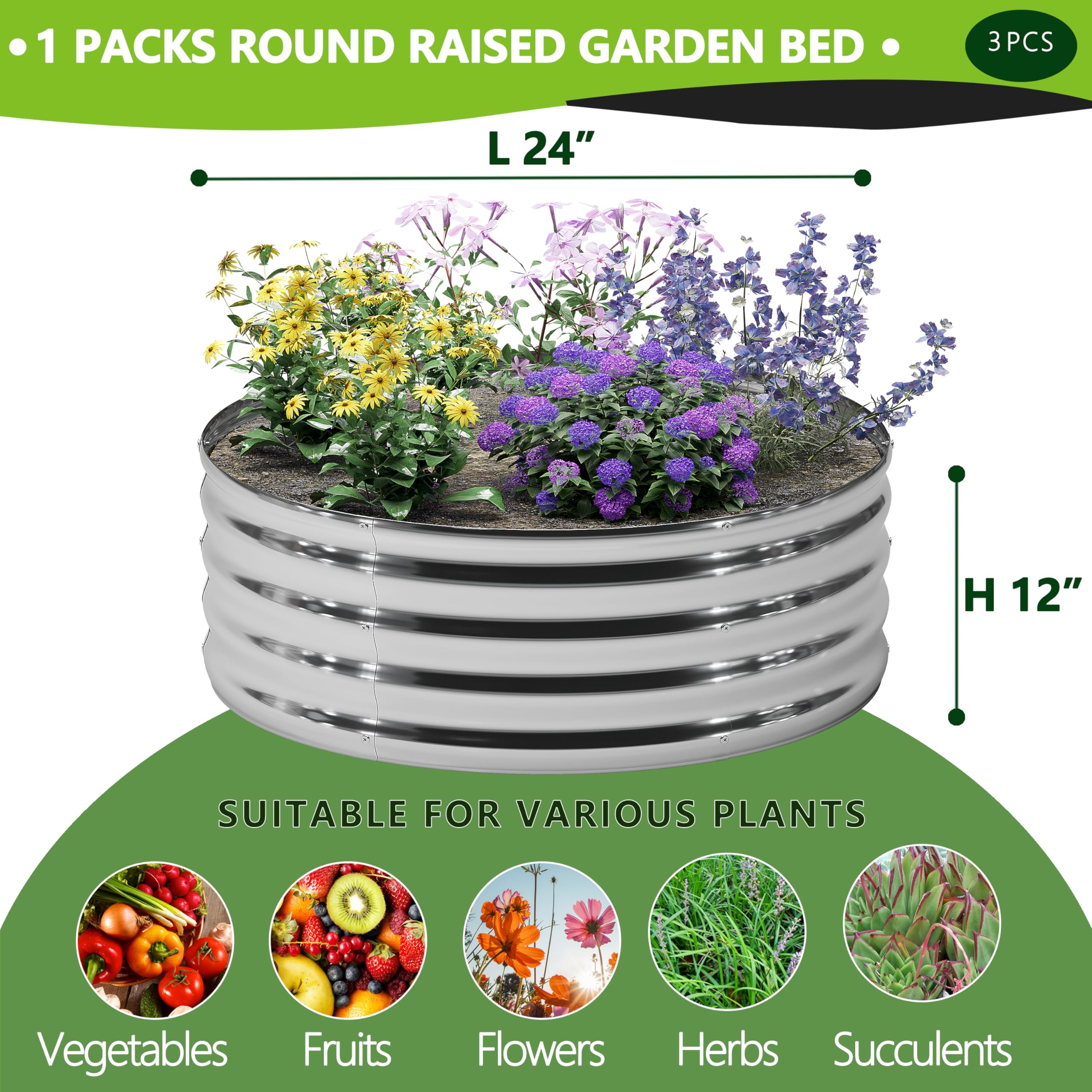 DIIYIV 3pc raised bed 2x2x1ft ideal for compact veggies