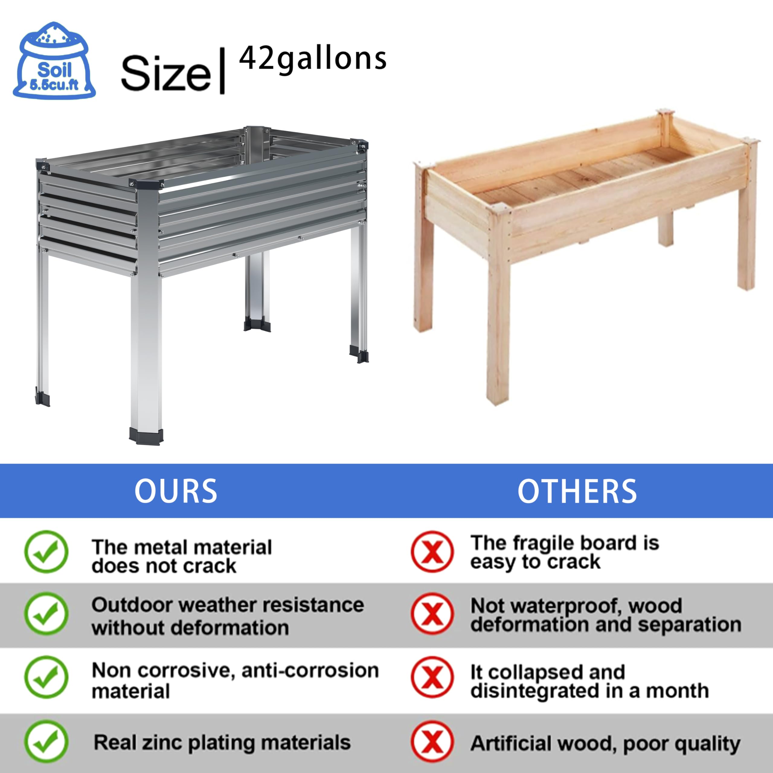 DIIYIV raised garden bed side view shows sturdy legs for elevated planting