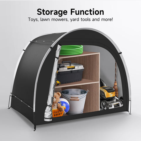 Dikutar bike storage tent assembled on stable frame for outdoor use