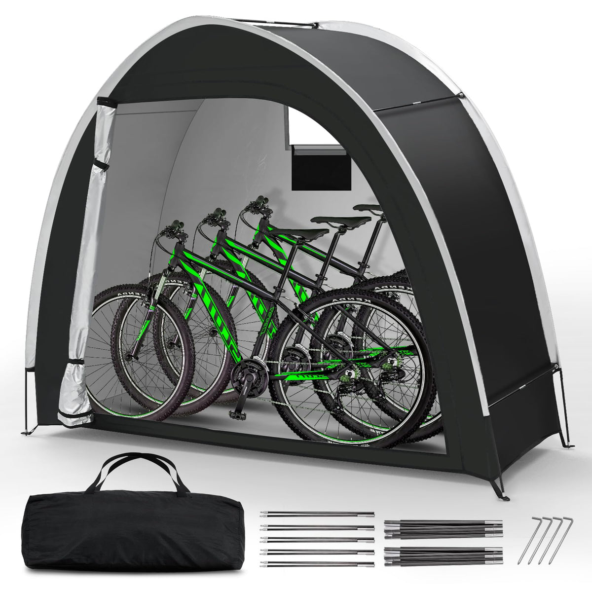 Dikutar bike storage tent assembly in minutes for outdoor protection.