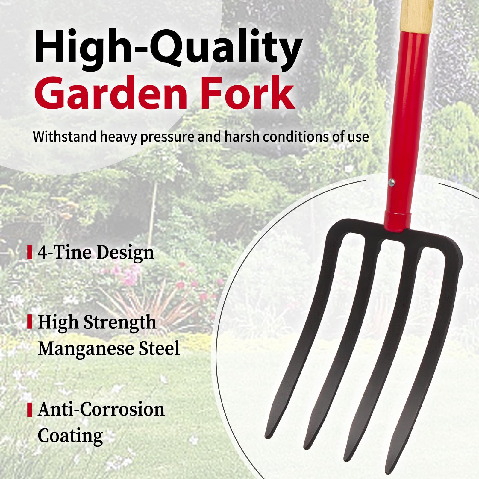 Dikuyeel pitch fork head close-up showing durable manganese steel construction.