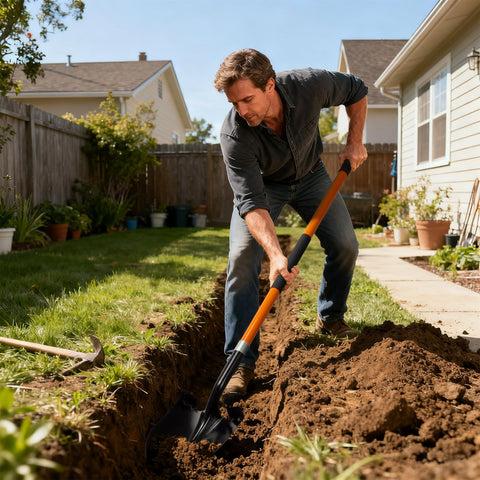 Dikuyeel shovel at 56-inch length reduces back strain during long sessions