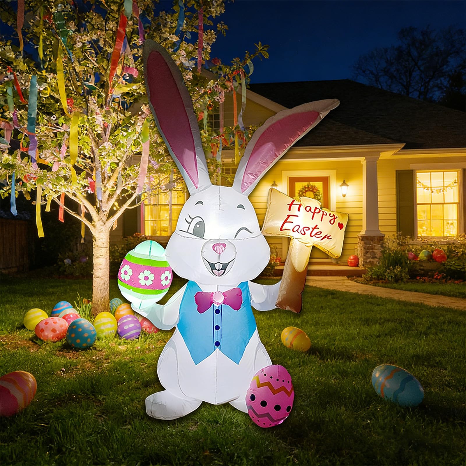 DILENK 5ft Easter bunny inflatable for a vibrant outdoor yard display