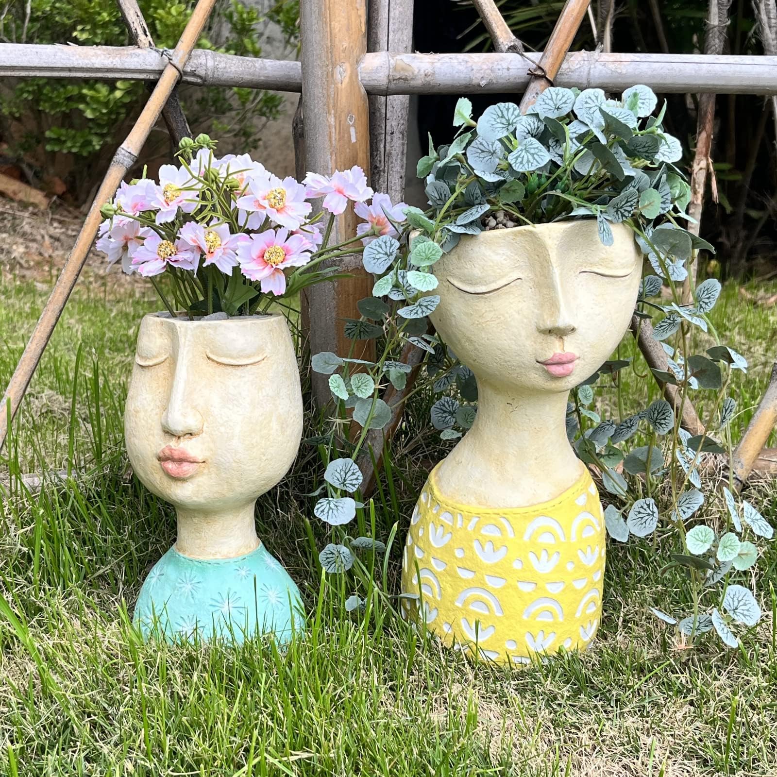 DiliComing face planter 11-inch succulent composition in planter