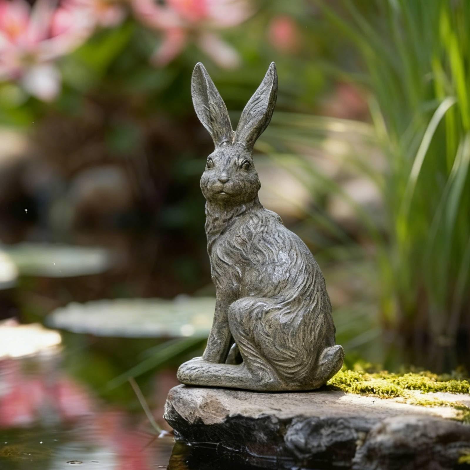 DiliComing gray-concrete look rabbit decor adds neutral style to any outdoor space.