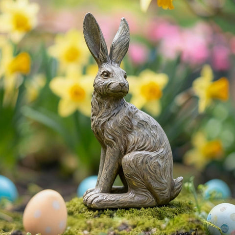 DiliComing outdoor rabbit statue in gray enhances garden charm and curb appeal.
