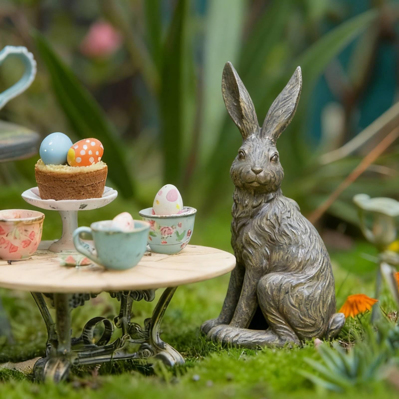 DiliComing resin garden rabbit figurine withstands weather while keeping detailed features in sunlight.
