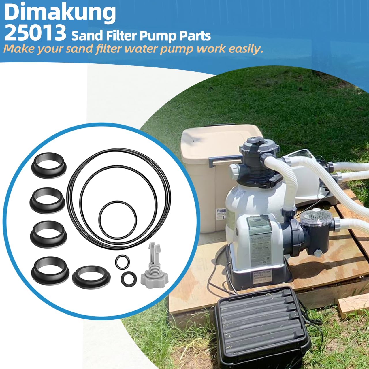 Dimakung replacement repair kit for Intex sand filter pumps enables quick parts access.