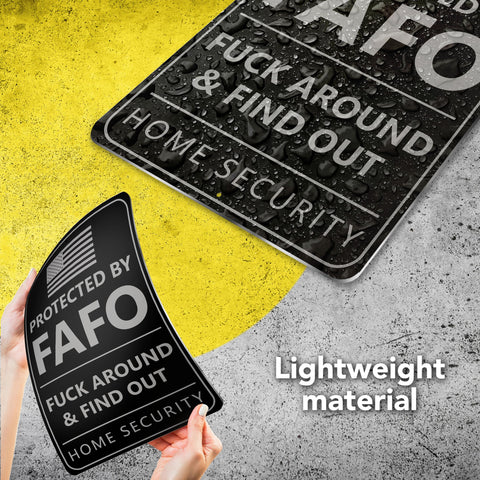 Dimarongton FAFO sign with clear protective film guarding against scratches.