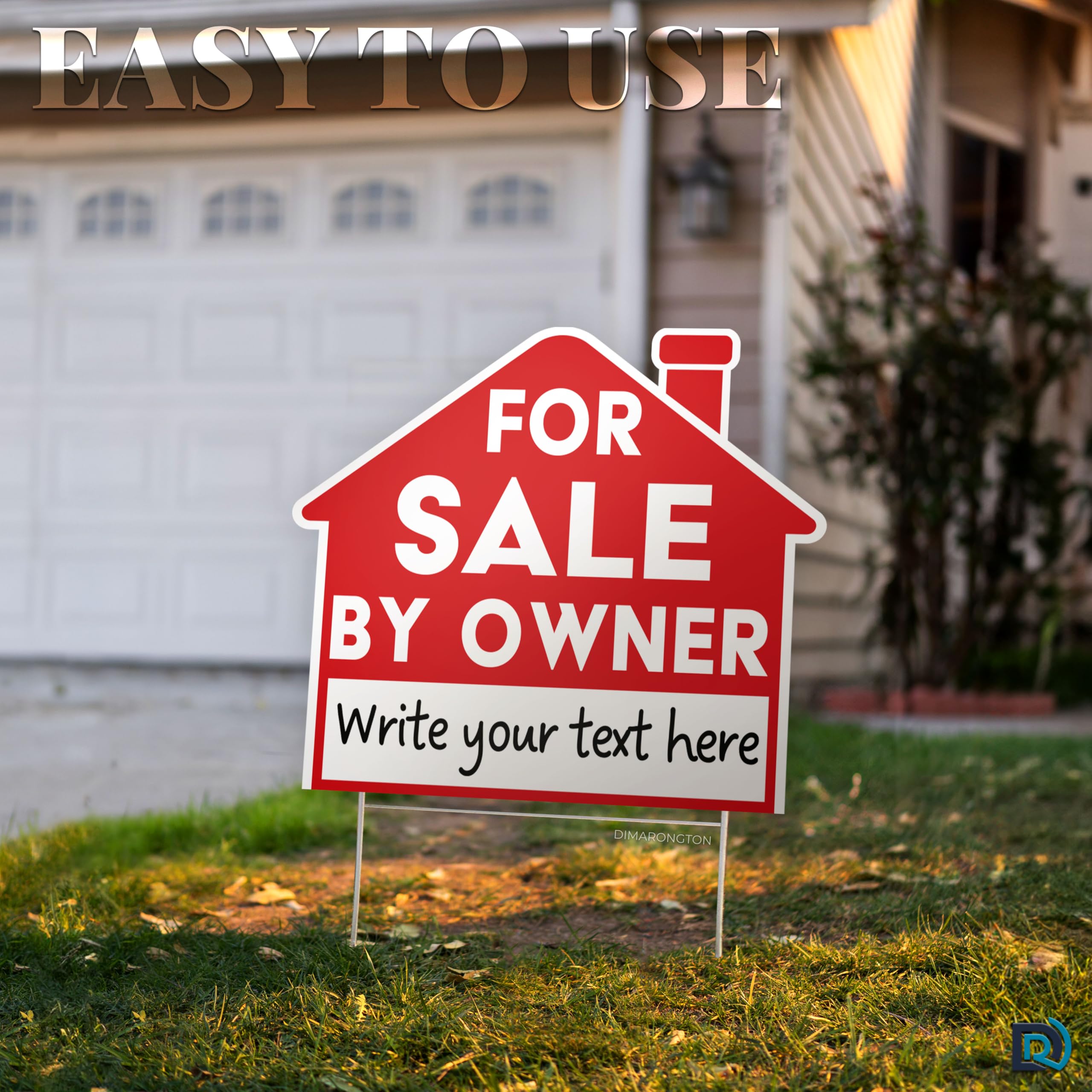 Dimarongton FSBO sign indoor outdoor versatility on lawn or window display.