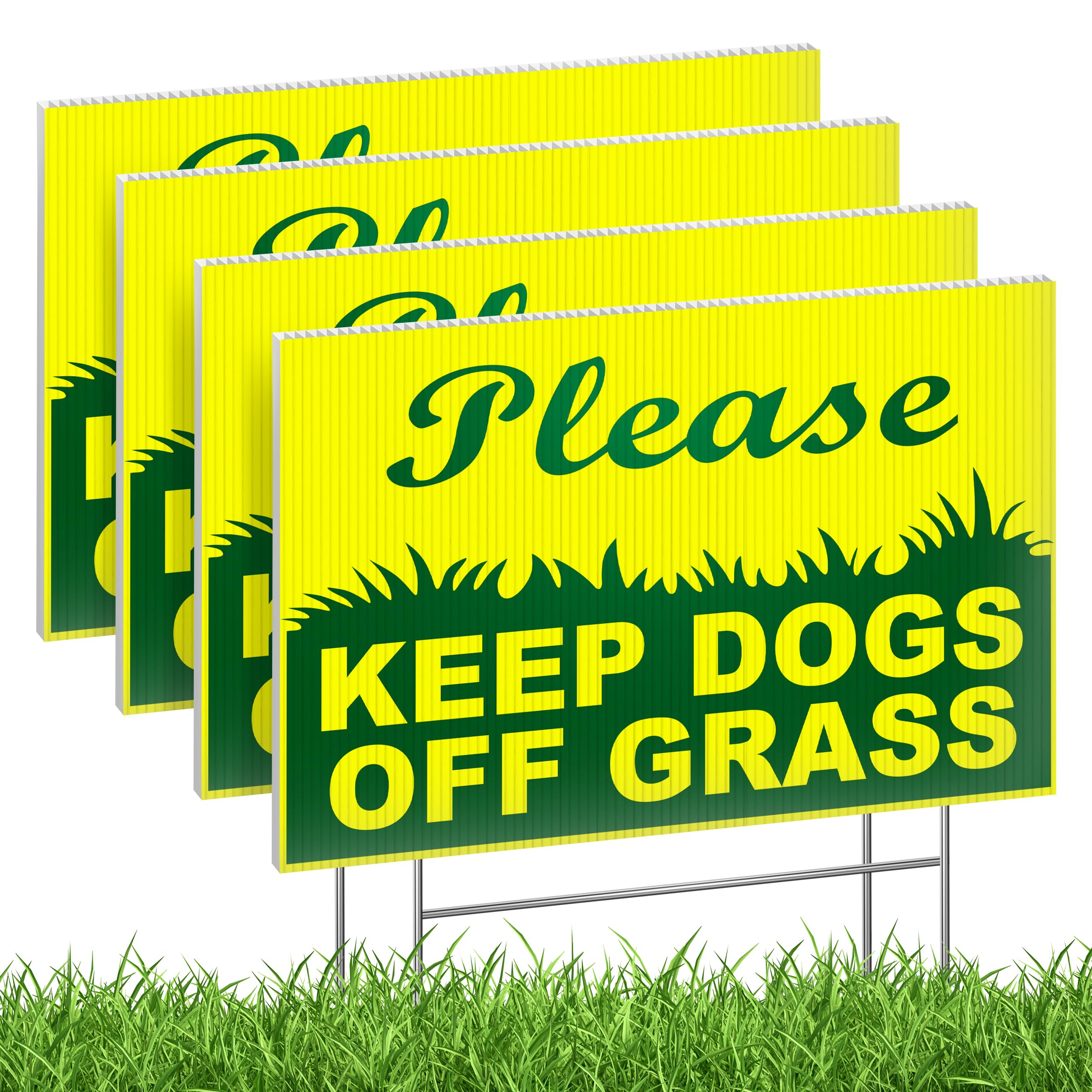 Dimarongton keep-off-grass sign 6x9 double-sided on lawn, boundary cue.