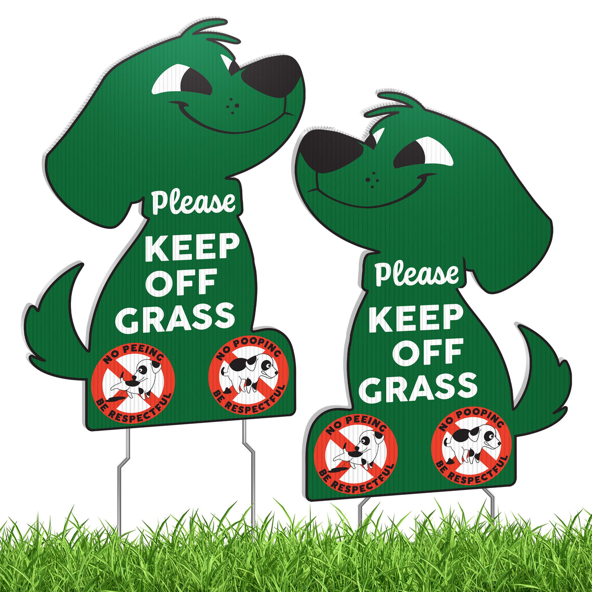 DIMARONGTON keep-off-grass sign dog-shaped front view for clear messaging