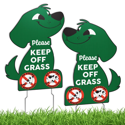 DIMARONGTON keep-off-grass sign dog-shaped front view for clear messaging