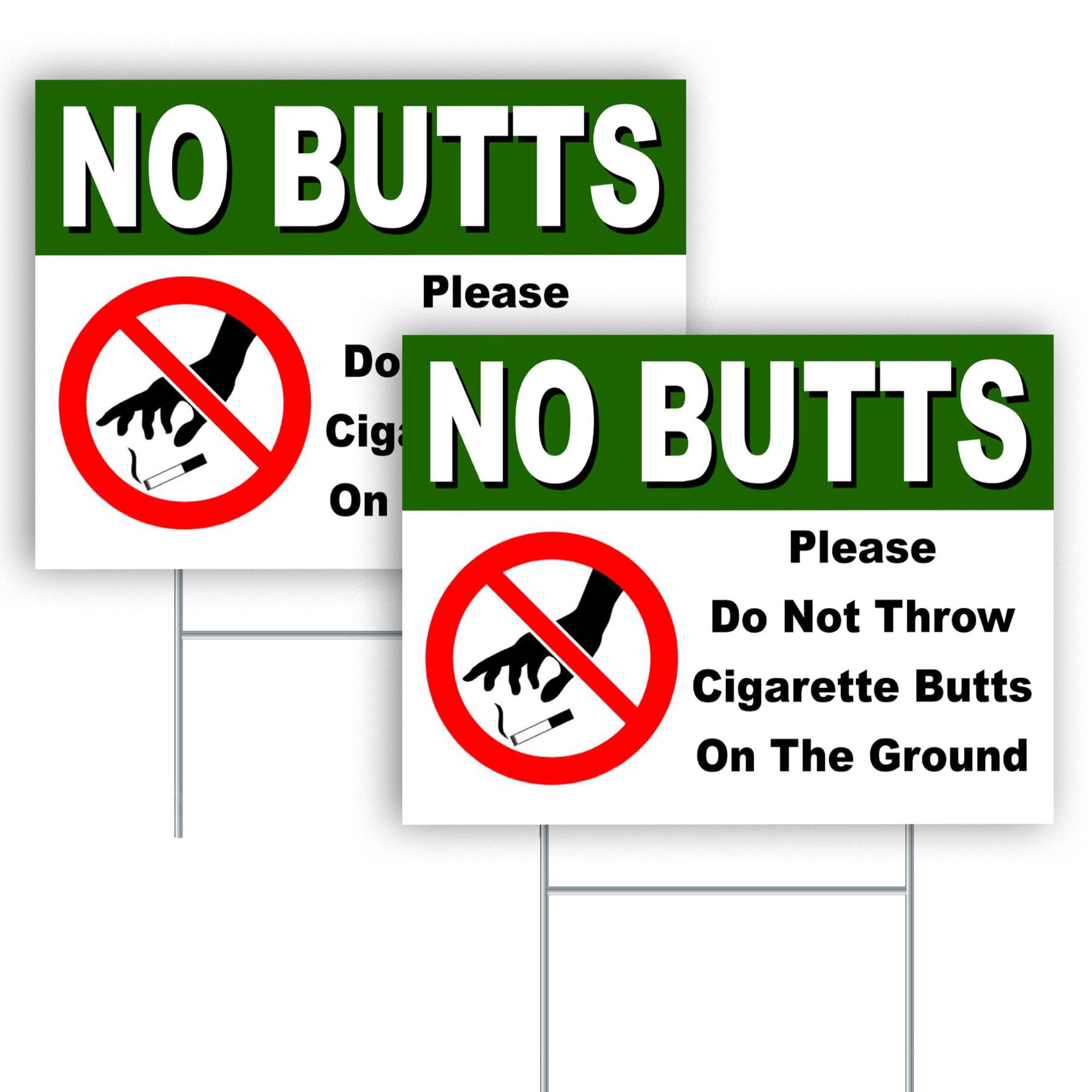 DIMARONGTON no cigarette butts sign on yard with double-sided design deters littering.