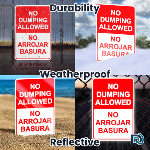 Dimarongton outdoor-use no-dumping sign withstands weather for long-term property protection.