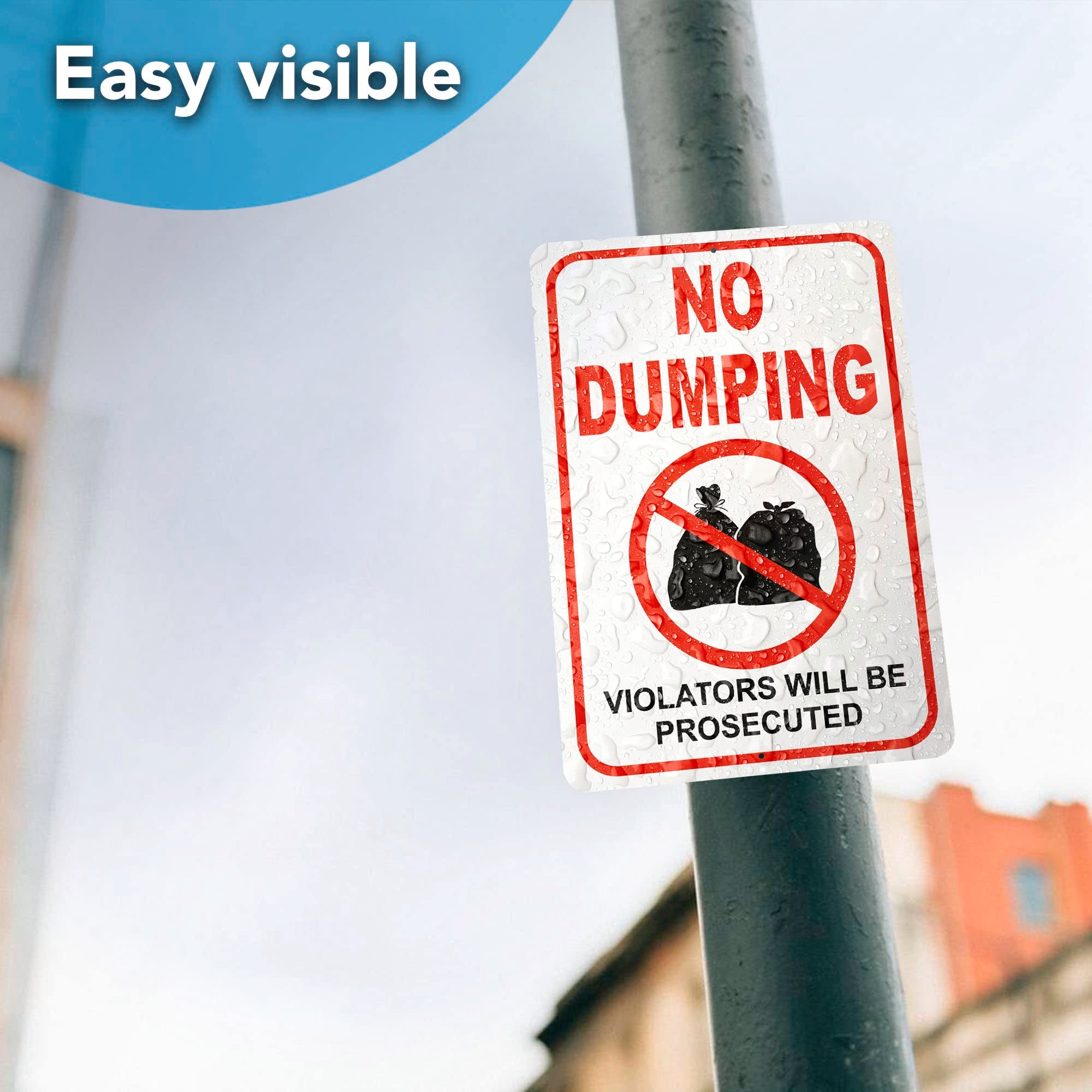 DIMARONGTON no-dumping sign installs on walls, fences, or gates.