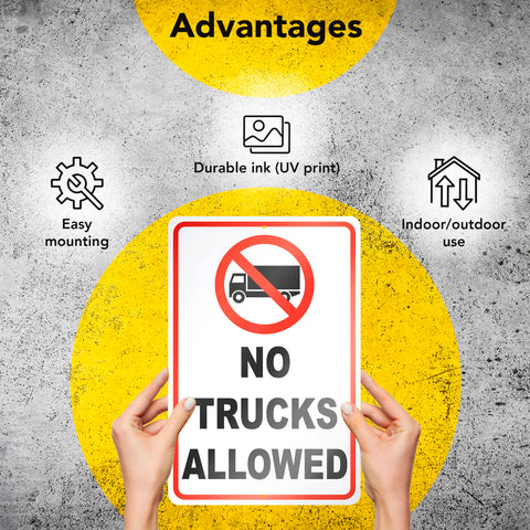 DIMARONGTON no-trucks sign with pre-drilled holes for quick mounting.