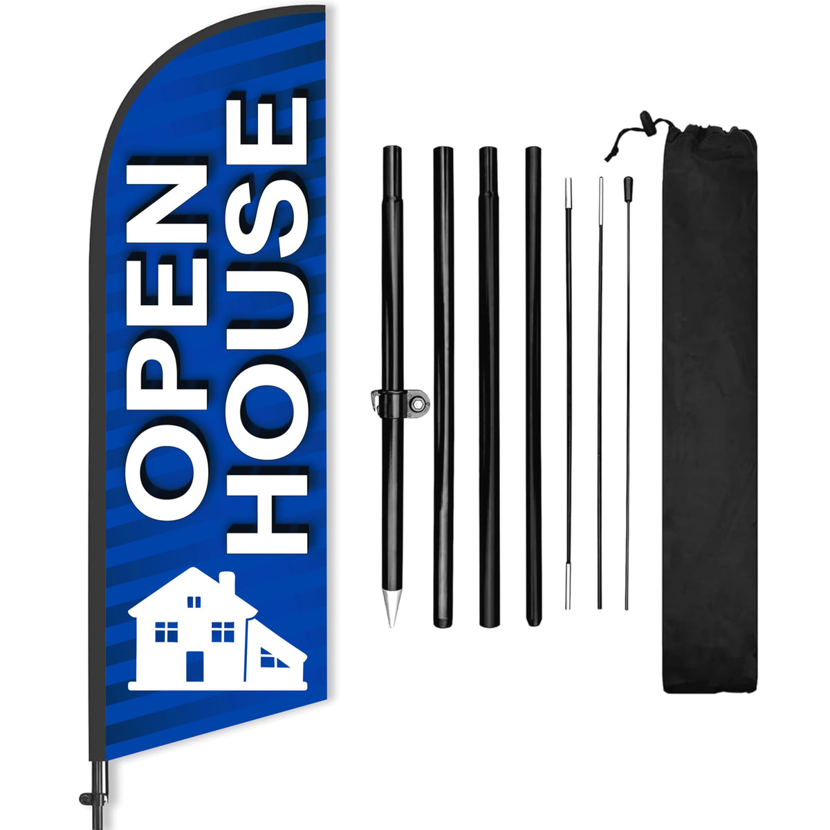 DIMARONGTON open house flag 8ft blue in use boosts street visibility for showings.