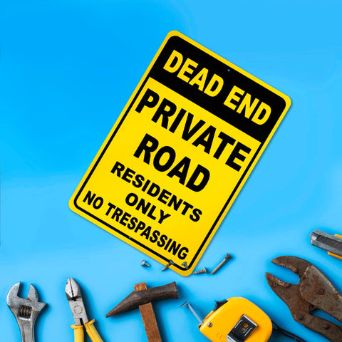 DIMARONGTON Private road sign 8x12 yellow-black design for clear no trespassing messaging