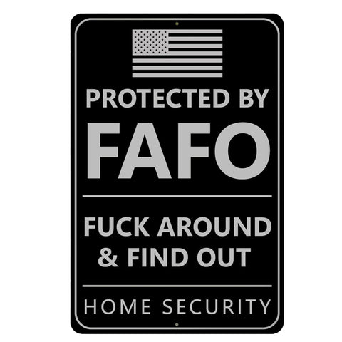 Dimarongton FAFO sign on aluminum for outdoor weatherproof durability.