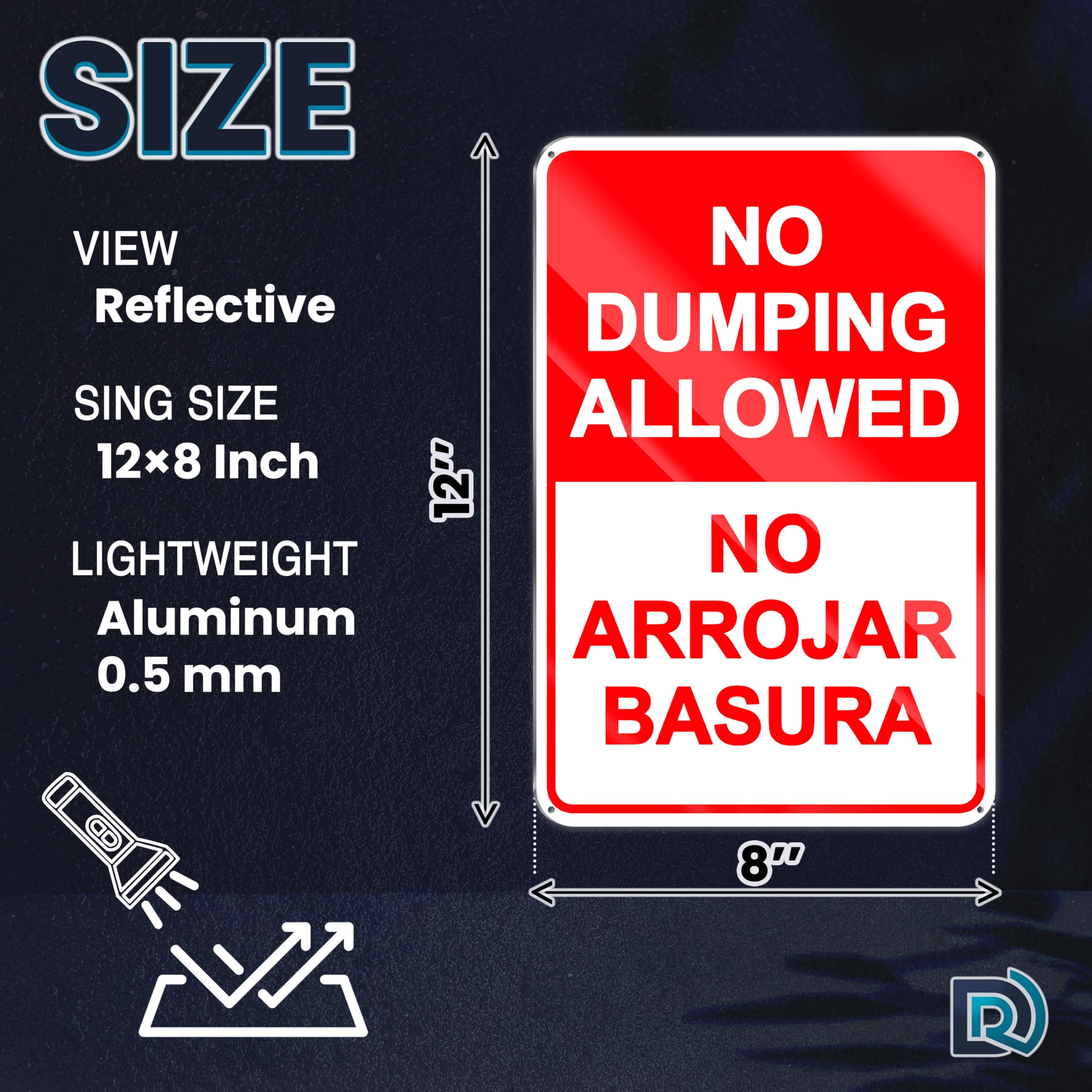 Dimarongton rustproof aluminum no-dumping sign ensures long outdoor life for fences and gates.