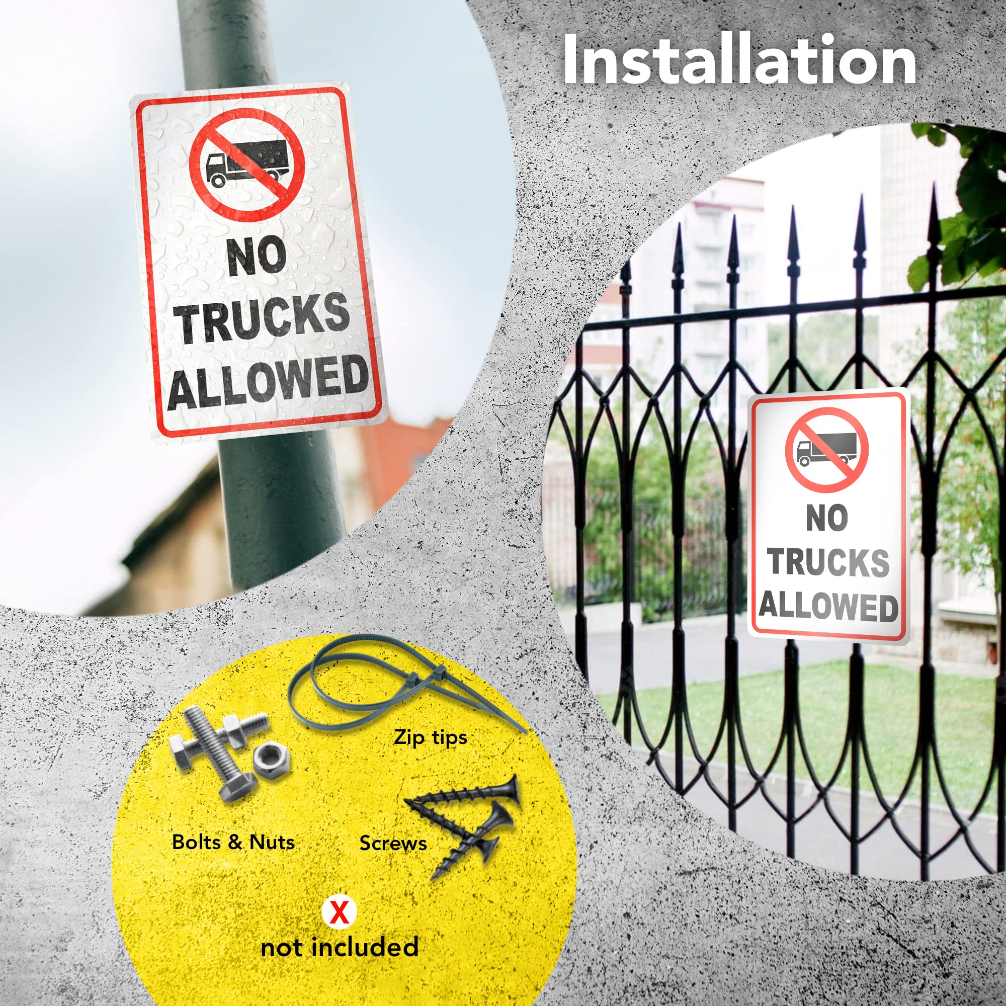 DIMARONGTON no trucks sign on a wall, ideal for homes and small businesses.