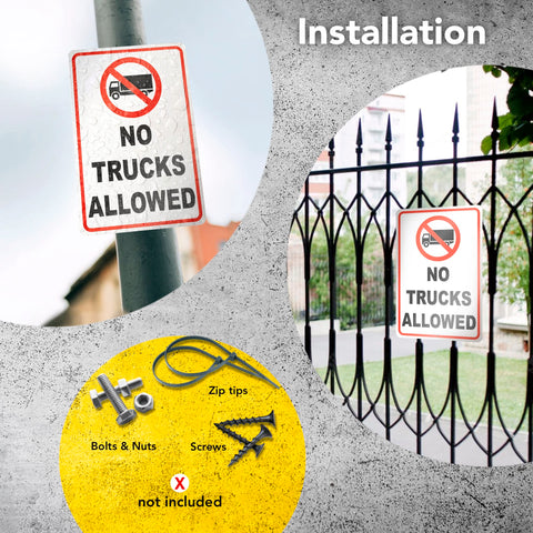 DIMARONGTON no trucks sign on a wall, ideal for homes and small businesses.