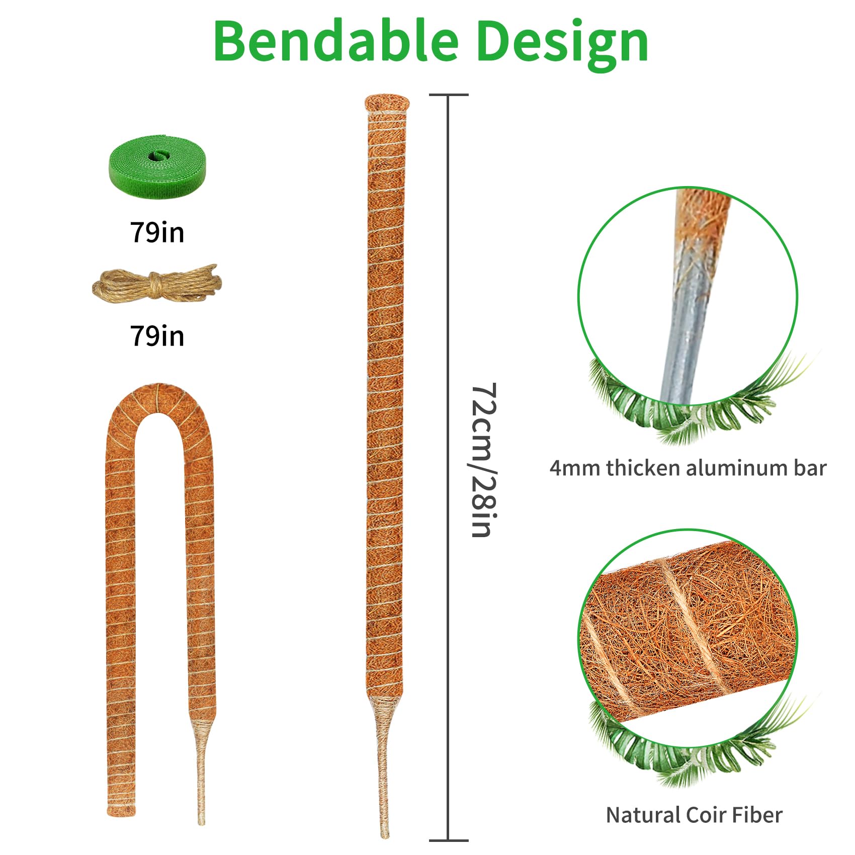 Dimpoo moss pole for climbing plants guides upward growth and training.