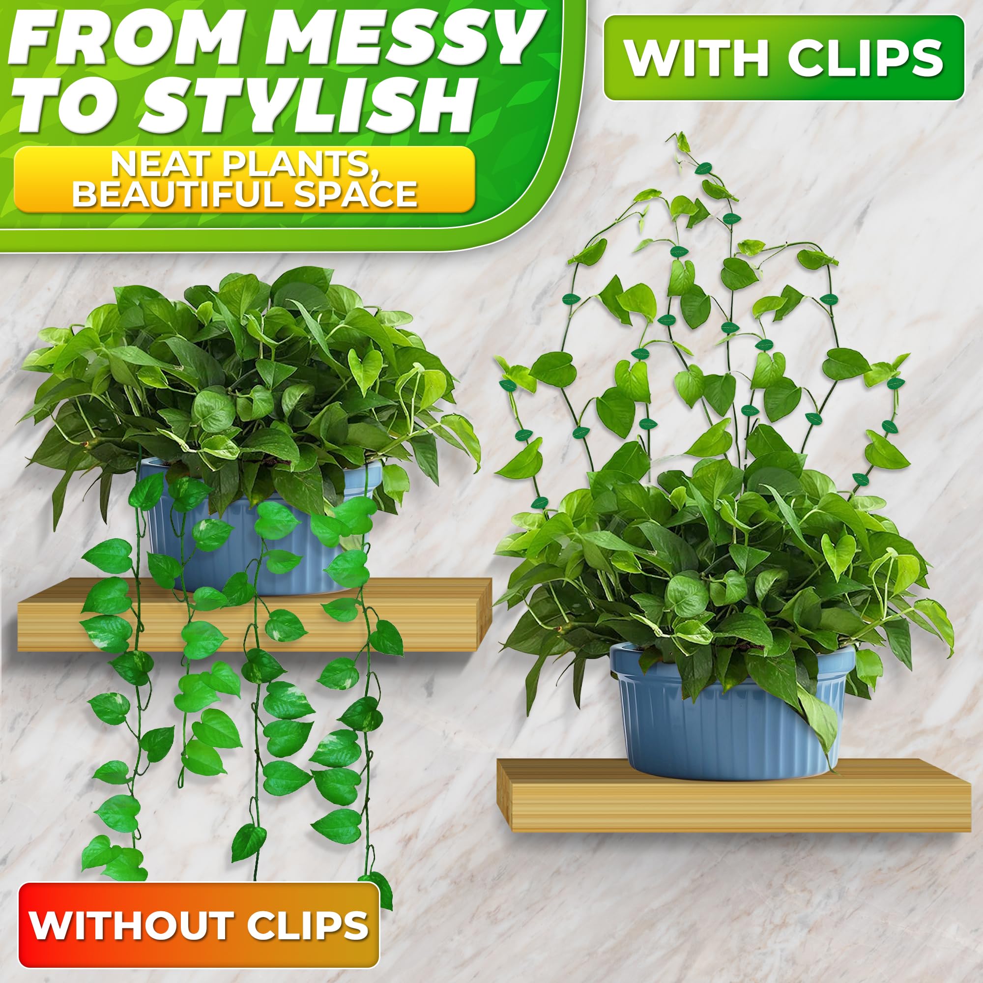 DIMROM easy-installation clips simplify arranging climbers and cables in small spaces.