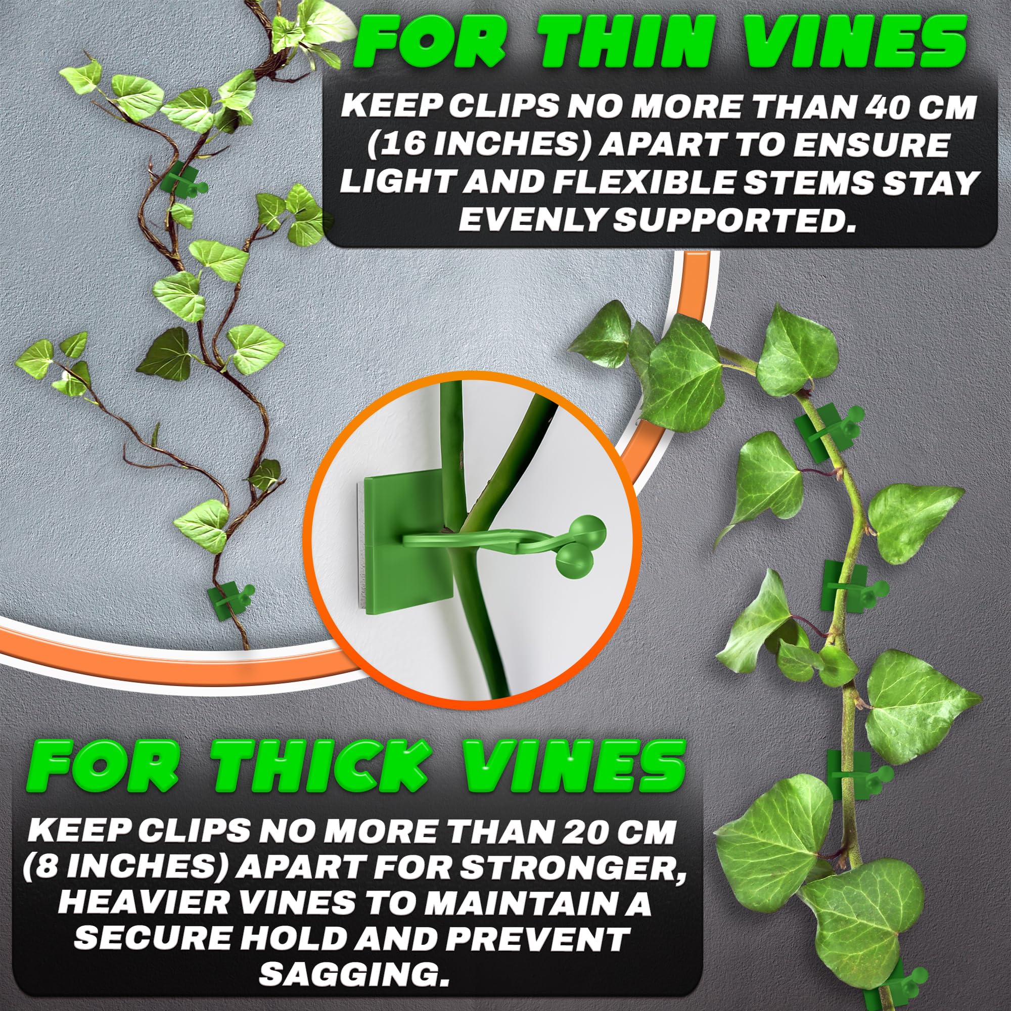 Large clip secures thick stems and bigger vines confidently