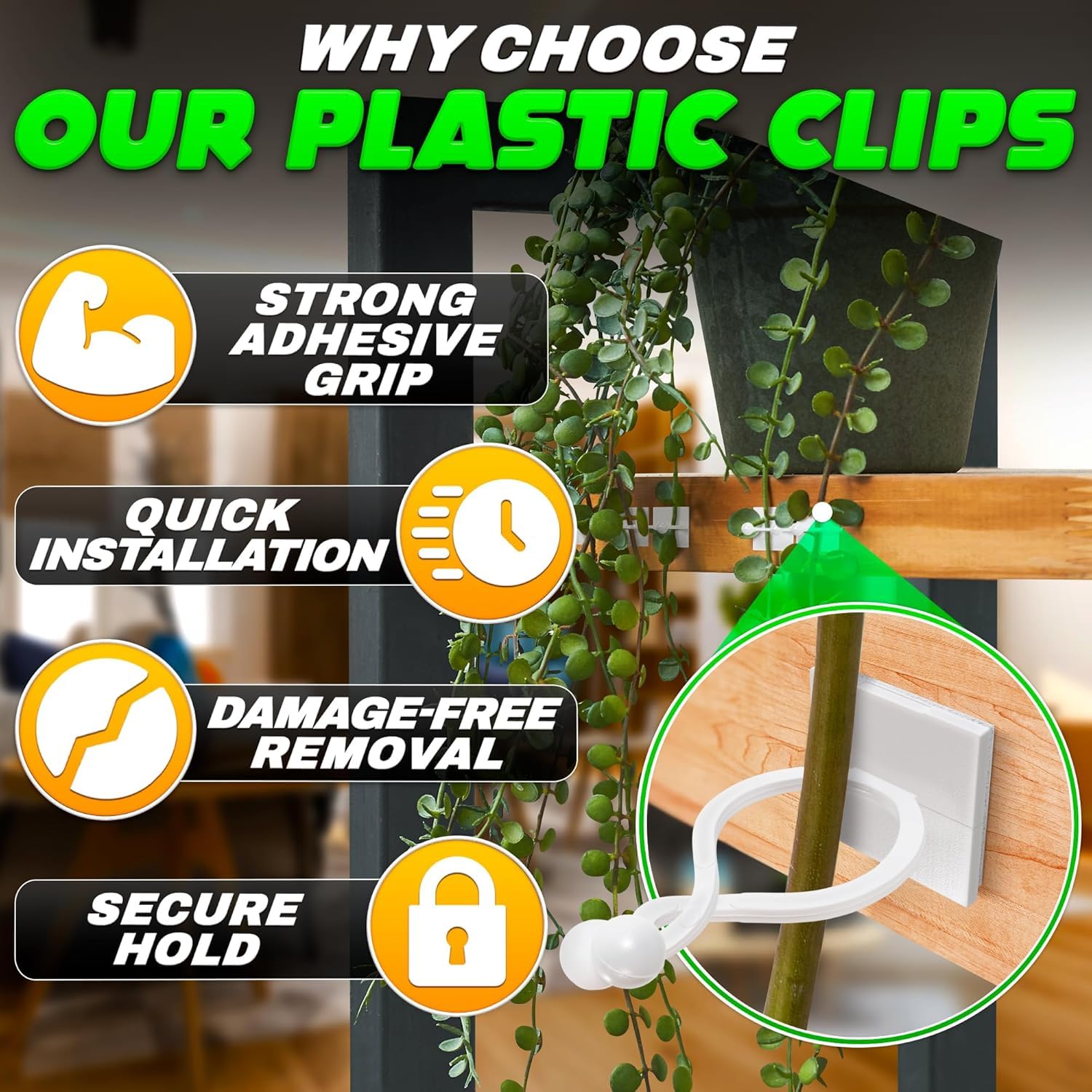 DIMROM strong grip clips prevent detachment on vines