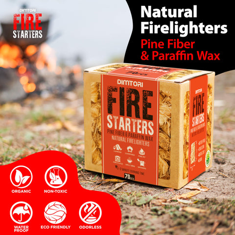 DIMTORI all-weather fire starter performs with damp or dry wood for flexible lighting.